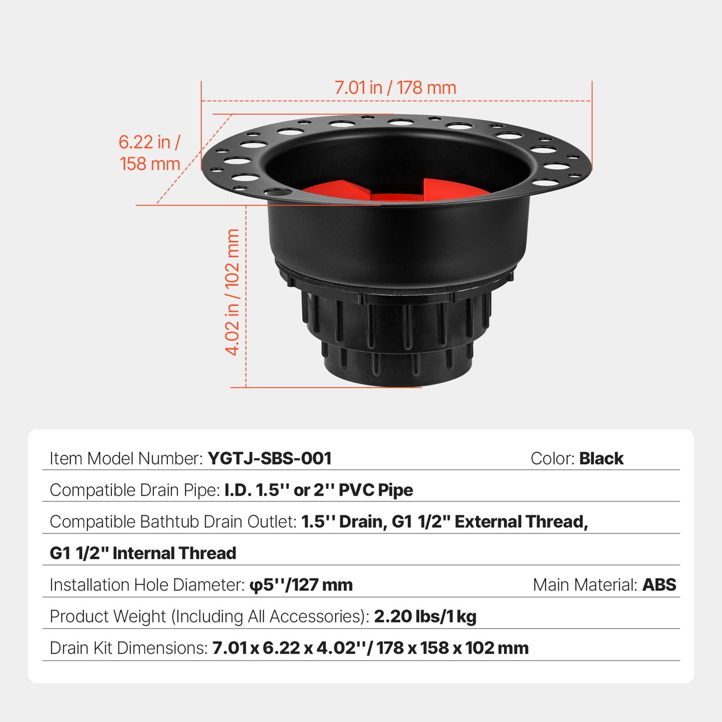 Freestanding bathtub drain kit Bathtub drain Grov-in kit with ABS adapter