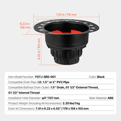 Freestanding bathtub drain kit Bathtub drain Grov-in kit with ABS adapter