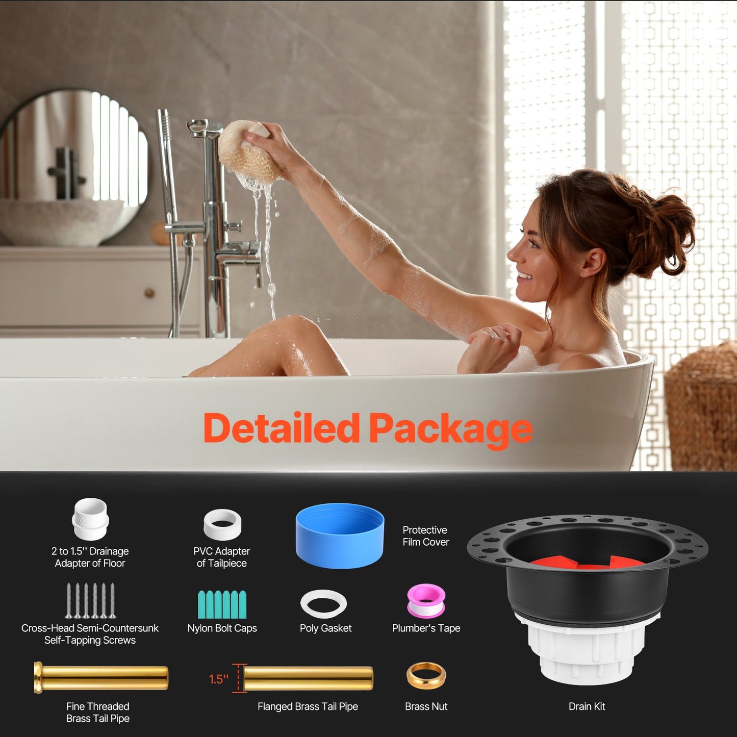 Freestanding bathtub drain kit Bathtub drain coarse feed kit with PVC adapter