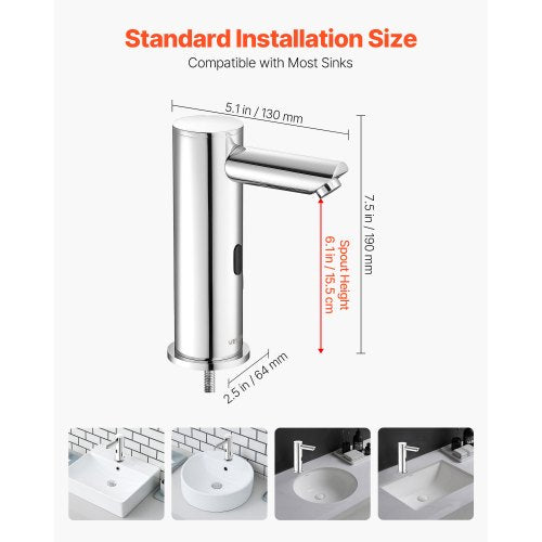 Beröringsfri badrumsblandare, automatisk rörelsesensor toalettblandare, handsfree justerbar kall varm vattenblandare med ett handtag batteridriven för 9,5 mm rör, borstad nickelsilver |  EU