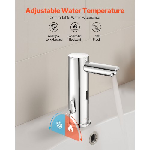 Beröringsfri badrumsblandare, automatisk rörelsesensor toalettblandare, handsfree justerbar kall varm vattenblandare med ett handtag batteridriven för 9,5 mm rör, borstad nickelsilver |  EU