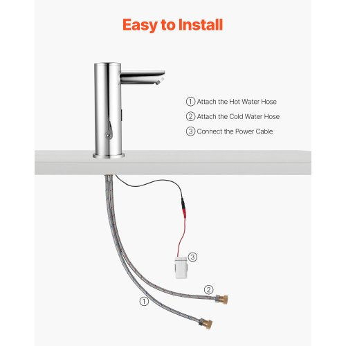 Beröringsfri badrumsblandare, automatisk rörelsesensor toalettblandare, handsfree justerbar kall varm vattenblandare med ett handtag batteridriven för 9,5 mm rör, borstad nickelsilver |  EU