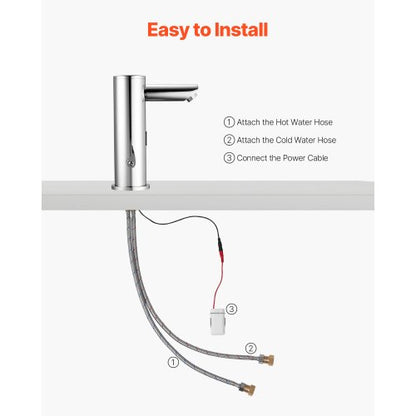 Beröringsfri badrumsblandare, automatisk rörelsesensor toalettblandare, handsfree justerbar kall varm vattenblandare med ett handtag batteridriven för 9,5 mm rör, borstad nickelsilver |  EU