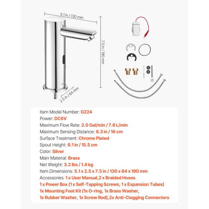 Beröringsfri badrumsblandare, automatisk rörelsesensor toalettblandare, handsfree justerbar kall varm vattenblandare med ett handtag batteridriven för 9,5 mm rör, borstad nickelsilver |  EU