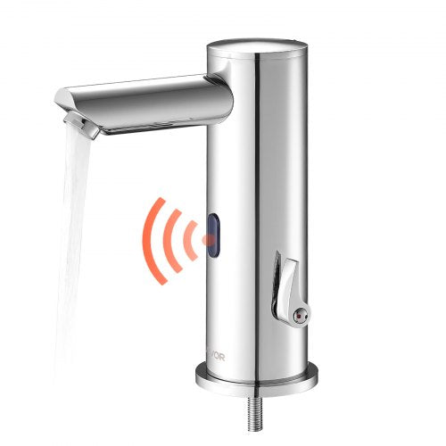 Beröringsfri badrumsblandare, automatisk rörelsesensor toalettblandare, handsfree justerbar kall varm vattenblandare med ett handtag batteridriven för 9,5 mm rör, borstad nickelsilver |  EU