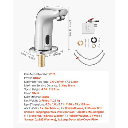 Beröringsfri badrumsblandare, automatisk rörelsesensor toalettblandare kallvatten med hålplatta, batteridriven för 9,5 mm rör kommersiell toalett, förkromad silver G112M |  EU