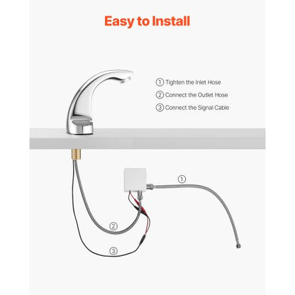 Beröringsfri badrumsblandare, automatisk rörelsesensor toalettblandare kallvatten med hålplatta, batteridriven för 9,5 mm rör kommersiell toalett, förkromad silver |  EU