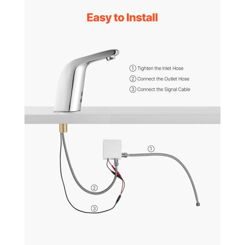 Beröringsfri badrumsblandare, automatisk rörelsesensor toalettblandare kallvatten med ett hål, batteridriven för 9,5 mm rör kommersiell toalett, förkromad silver |  EU