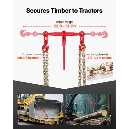 Ratchet Chain Tie Down 3/8 inch x 10 ft G80 Chains Cargo Tie Downs for Transport | EU