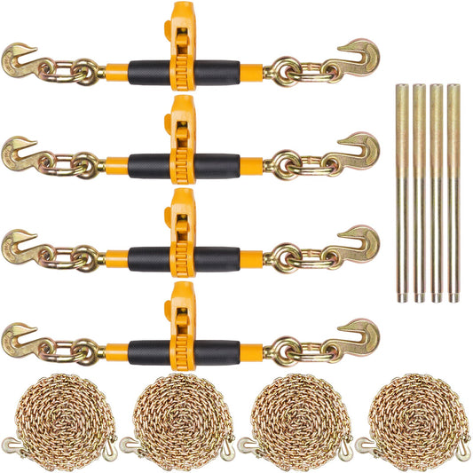 Spärrkedjebindare, 3/8"-1/2" Heavy Duty lastbindare, med G80-kedjor 12000 lbs Säker lastgräns, arbetsbesparande antisladdhandtag, bindning av dragkedjebindare för lastbilssläp med flak, 4 P