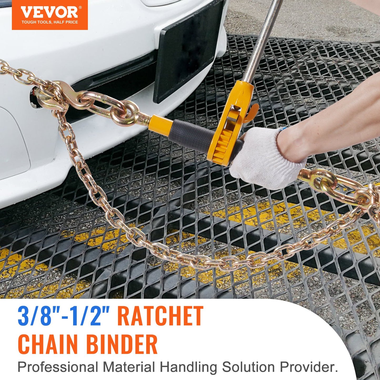 Ratchet Chain Binder 2PCS, 3/8"-1/2" Heavy Duty Load Binders, with G80 Chains 12000 lbs Safe Load Limit, Labor-Saving Anti-Slip Handle, Binding Chain Binder for Flatbed Truck Trailer