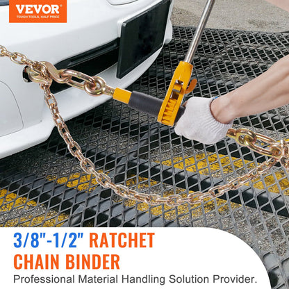 Ratchet Chain Binder 2PCS, 3/8"-1/2" Heavy Duty Load Binders, with G80 Chains 12000 lbs Safe Load Limit, Labor-Saving Anti-Slip Handle, Binding Chain Binder for Flatbed Truck Trailer