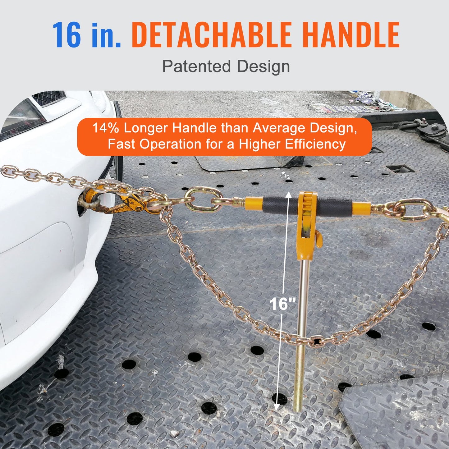 Ratchet Chain Binder 2PCS, 3/8"-1/2" Heavy Duty Load Binders, with G80 Chains 12000 lbs Safe Load Limit, Labor-Saving Anti-Slip Handle, Binding Chain Binder for Flatbed Truck Trailer