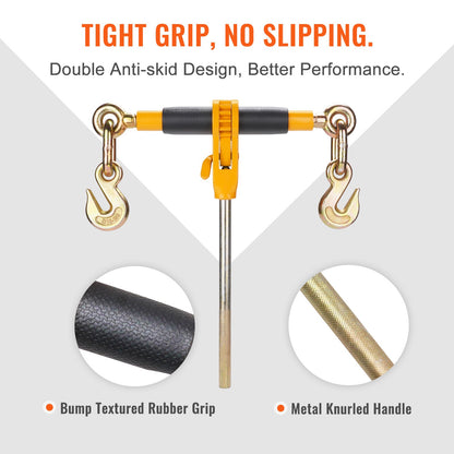 Ratchet Chain Binder 2PCS, 3/8"-1/2" Heavy Duty Load Binders, with G80 Chains 12000 lbs Safe Load Limit, Labor-Saving Anti-Slip Handle, Binding Chain Binder for Flatbed Truck Trailer
