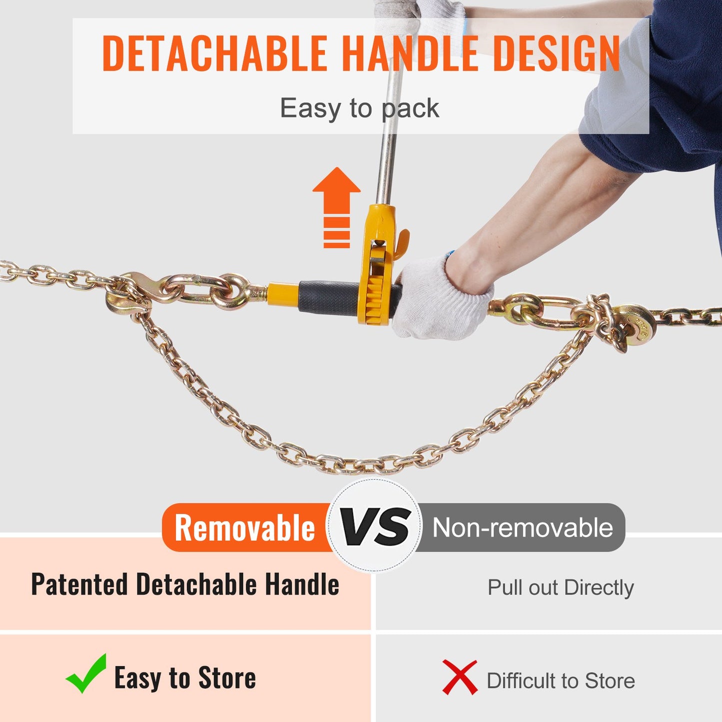 Ratchet Chain Binder 2PCS, 3/8"-1/2" Heavy Duty Load Binders, with G80 Chains 12000 lbs Safe Load Limit, Labor-Saving Anti-Slip Handle, Binding Chain Binder for Flatbed Truck Trailer