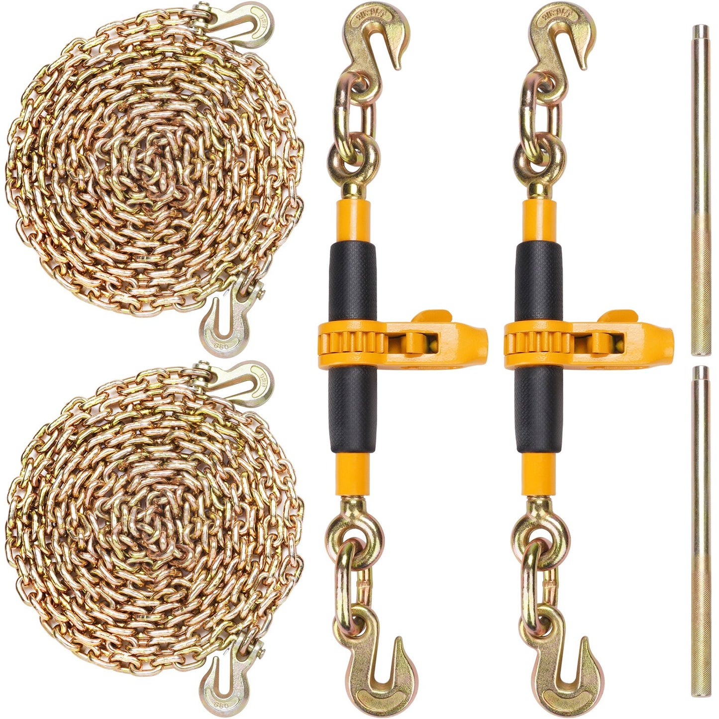 Ratchet Chain Binder 2PCS, 3/8"-1/2" Heavy Duty Load Binders, with G80 Chains 12000 lbs Safe Load Limit, Labor-Saving Anti-Slip Handle, Binding Chain Binder for Flatbed Truck Trailer