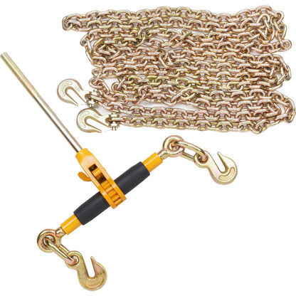 Ratchet Chain Binder 2PCS, 3/8"-1/2" Heavy Duty Load Binders, with G80 Chains 12000 lbs Safe Load Limit, Labor-Saving Anti-Slip Handle, Binding Chain Binder for Flatbed Truck Trailer