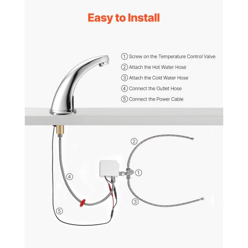 Beröringsfri badrumsblandare, automatisk rörelsesensor toalettblandare med hålplatta, batteridriven, varmt/kallt vatten för 9,5 mm rör kommersiell toalett, förkromad silver |  EU