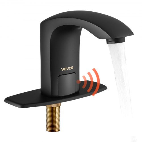 Beröringsfri badrumsblandare, automatisk rörelsesensor toalettblandare med hålplatta, batteridriven, justerbar temperatur för 9,5 mm rör kommersiell toalett, mattsvart |  EU