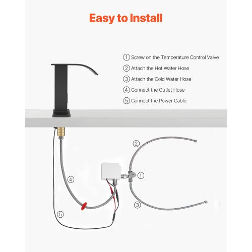Beröringsfri badrumsblandare, automatisk rörelsesensor vattenfall toalettblandare med hålplatta, batteridriven, varmt/kallt vatten för 9,5 mm rör kommersiell toalett, mattsvart |  EU