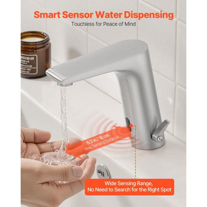 Beröringsfri badrumsblandare, automatisk rörelsesensor toalettblandare, handsfree justerbar kall varm vattenblandare med ett handtag batteridriven för 9,5 mm rör, borstad nickelsilver |  EU