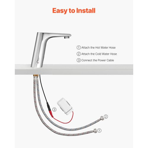 Beröringsfri badrumsblandare, automatisk rörelsesensor toalettblandare, handsfree justerbar kall varm vattenblandare med ett handtag batteridriven för 9,5 mm rör, borstad nickelsilver |  EU