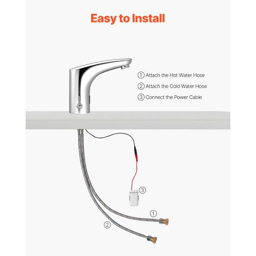 Beröringsfri badrumsblandare, automatisk rörelsesensor toalettblandare, handsfree justerbar kall varm vattenblandare med ett handtag batteridriven för 9,5 mm rör, förkromad silver |  EU