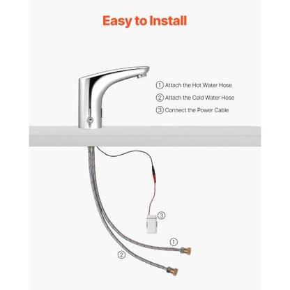 Beröringsfri badrumsblandare, automatisk rörelsesensor toalettblandare, handsfree justerbar kall varm vattenblandare med ett handtag batteridriven för 9,5 mm rör, förkromad silver |  EU