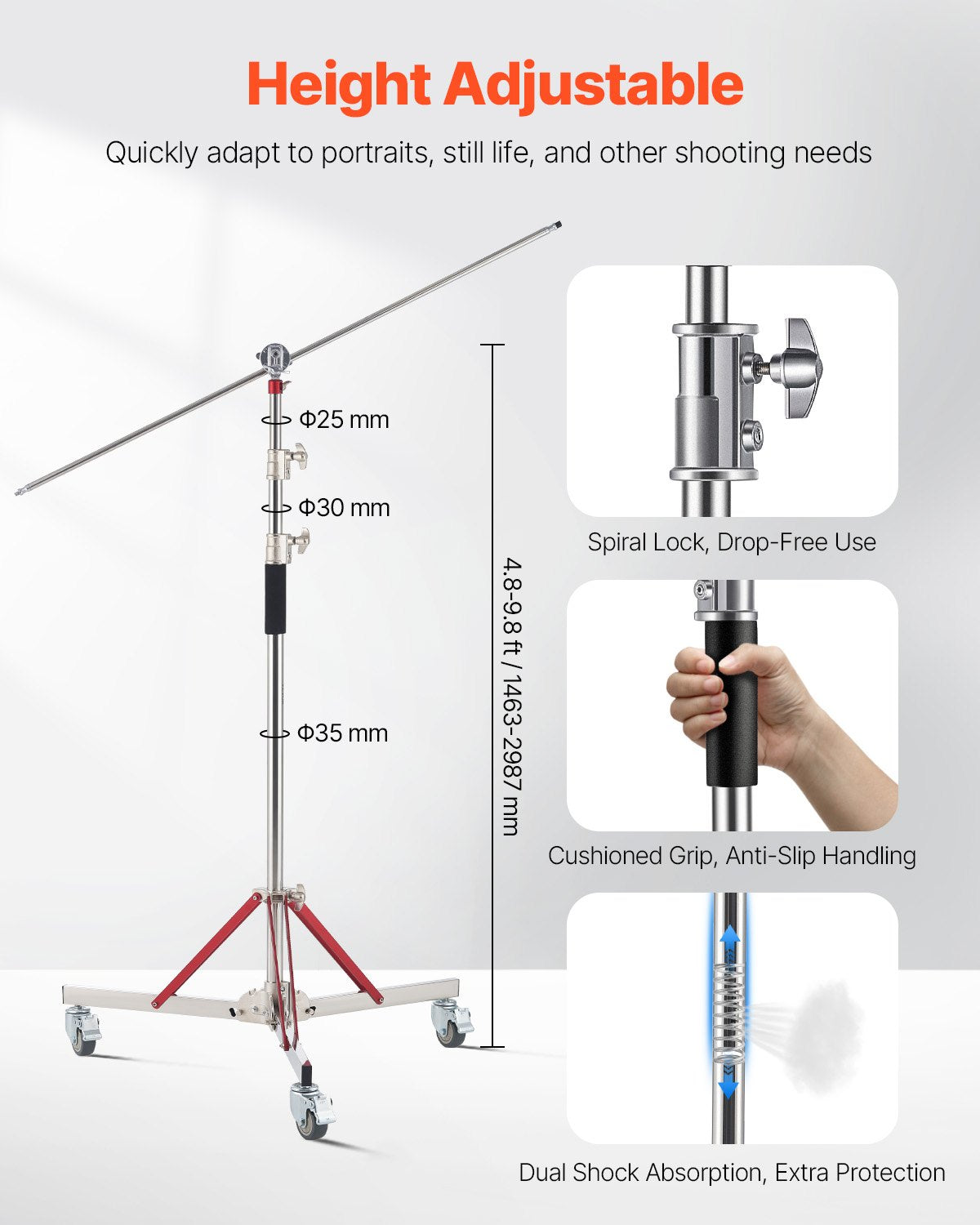 Hochleistungs-Lichtstativ mit Rädern, maximale Höhe 10,5 Fuß/320 cm, Stativständer