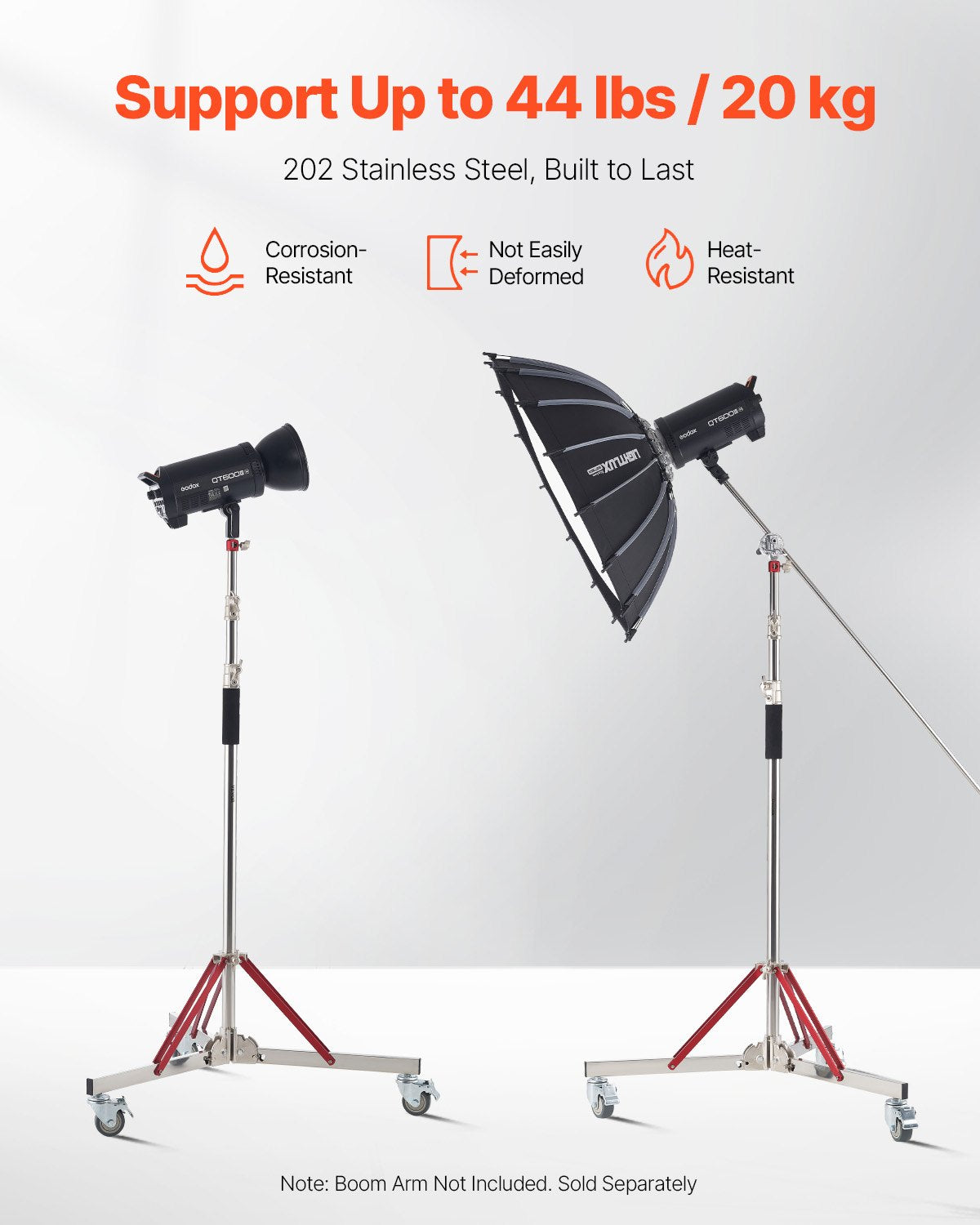 Hochleistungs-Lichtstativ mit Rädern, maximale Höhe 10,5 Fuß/320 cm, Stativständer