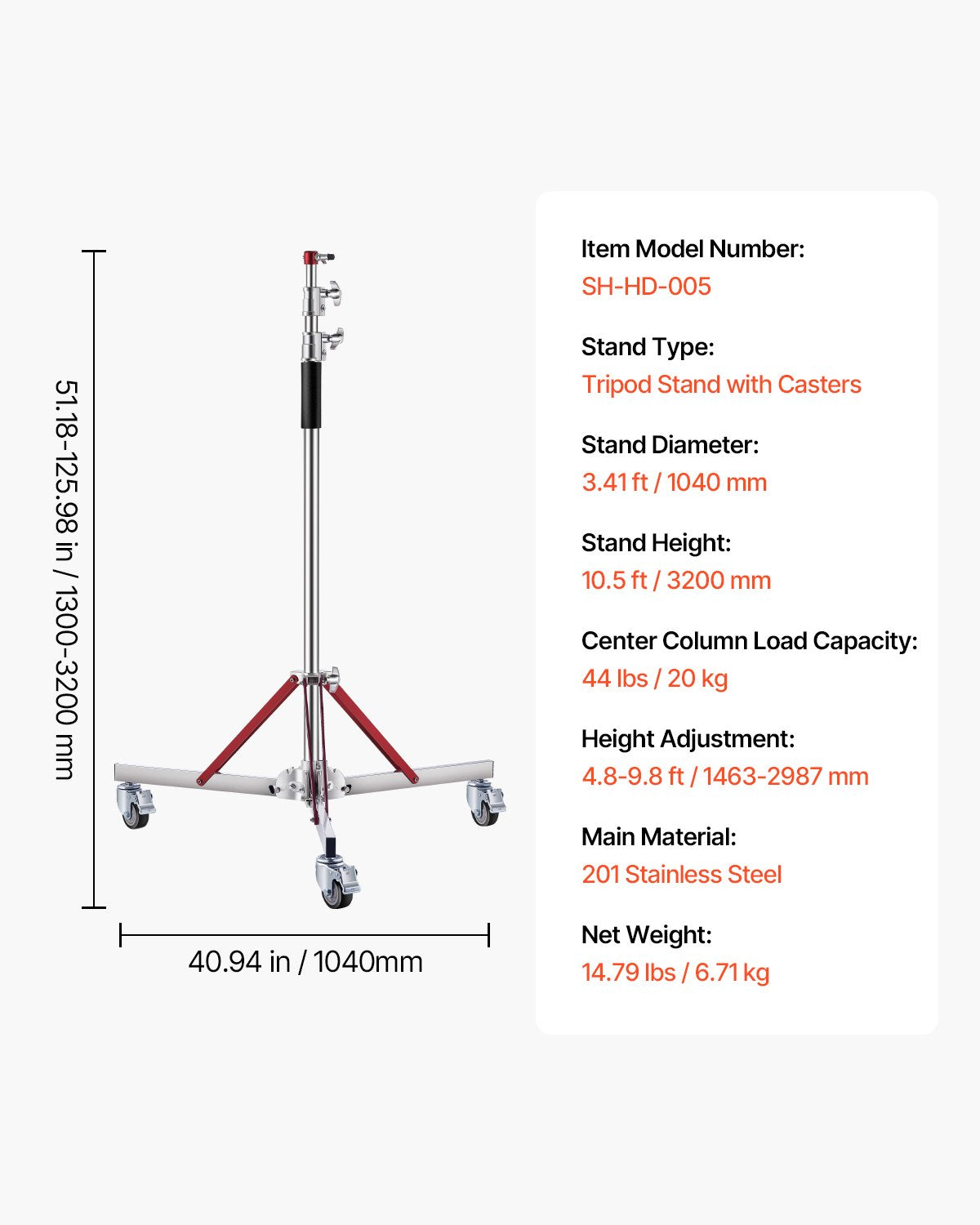 Hochleistungs-Lichtstativ mit Rädern, maximale Höhe 10,5 Fuß/320 cm, Stativständer
