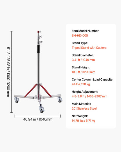 Hochleistungs-Lichtstativ mit Rädern, maximale Höhe 10,5 Fuß/320 cm, Stativständer