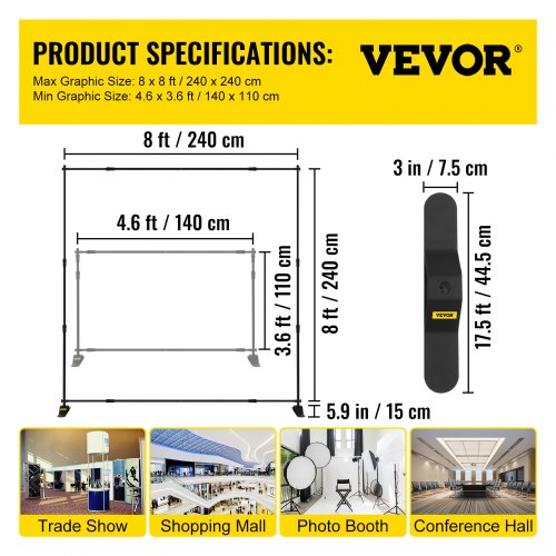 8FT Backdrop Banner Stand Step and Repeat Justerbar Teleskopisk lättviktsmässvägg Utställare med bärväska |  EU