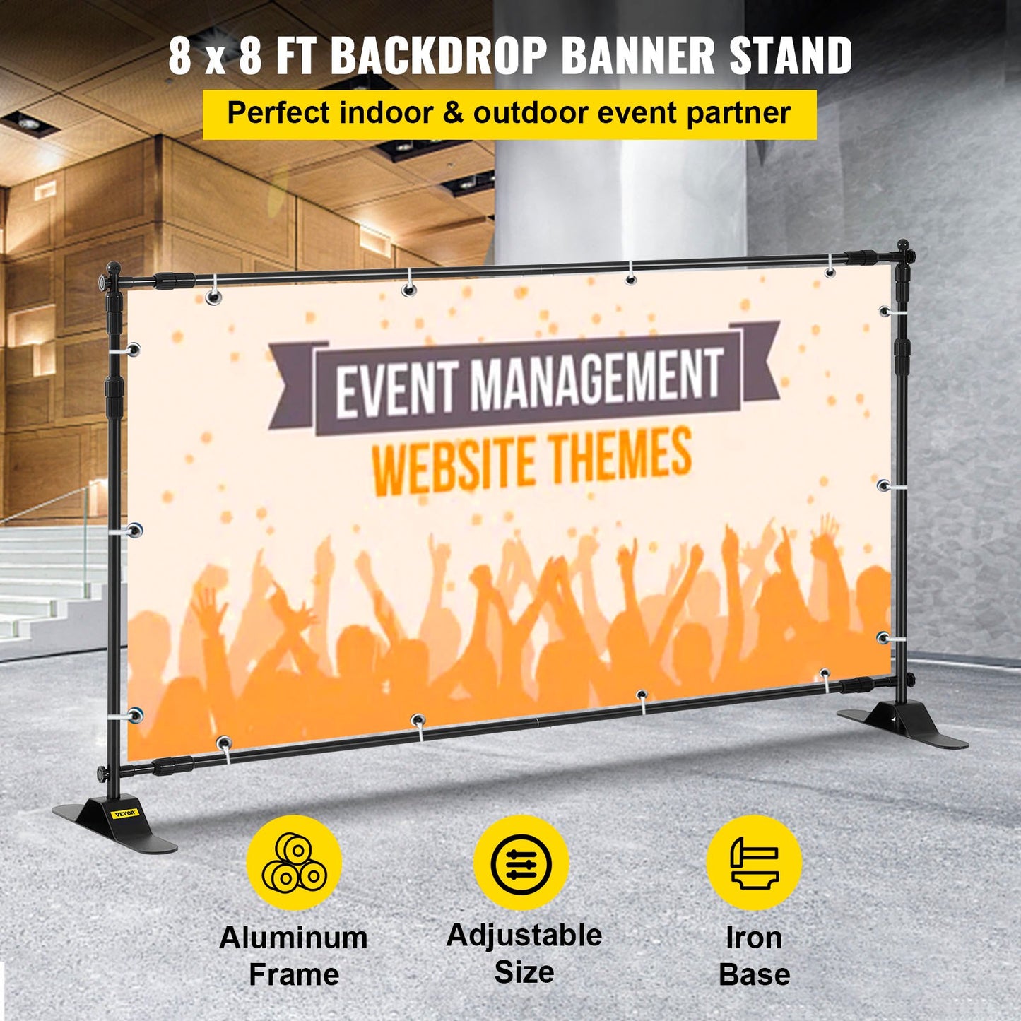 Backdrop Banner Stand 8 x 8 Ft Adjustable Heavy Duty Background Stand with 1 Carrying Bag, Backdrop Stand for Parties Wedding Photo Booth Trade Show