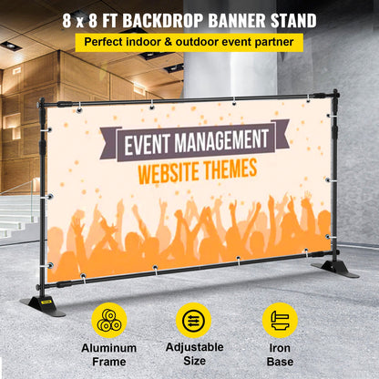 Backdrop Banner Stand 8 x 8 Ft Adjustable Heavy Duty Background Stand with 1 Carrying Bag, Backdrop Stand for Parties Wedding Photo Booth Trade Show