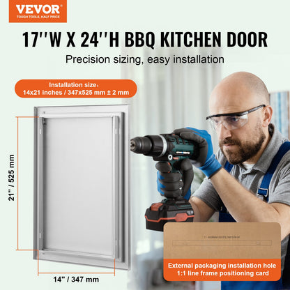 BBQ-åtkomstdörr, 432x610 mm enkel utomhusköksdörr, infälld dörr i rostfritt stål, vertikal väggdörr med infällt handtag, för BBQ Island, grillstation, ytterskåp