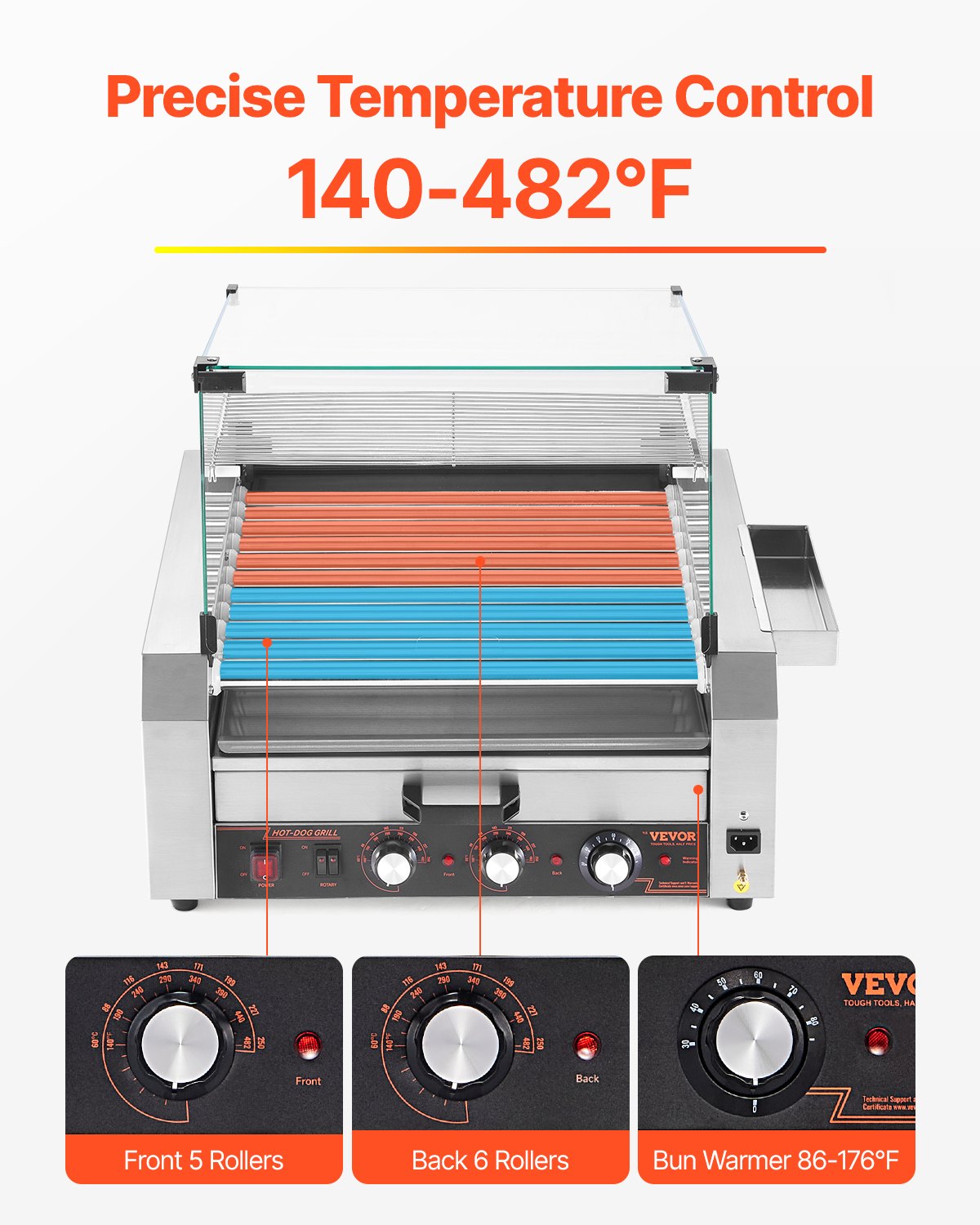 30 Hot Dog 11 Roller Electric Grill Stove Machine Bun Warmer 2400W