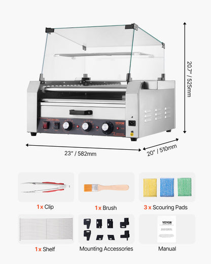 30 Hot Dog 11 Roller Electric Grill Stove Machine Bun Warmer 2400W
