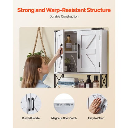 Badrumsväggskåp, med 2 dörrar och justerbar hylla, Förvaring över toaletten Medicinskåp Väggmonterat, Hängande Organiserare med Öppen Skiljevägg och Handduksstång för Tvättstuga Kök, Vit |  EU