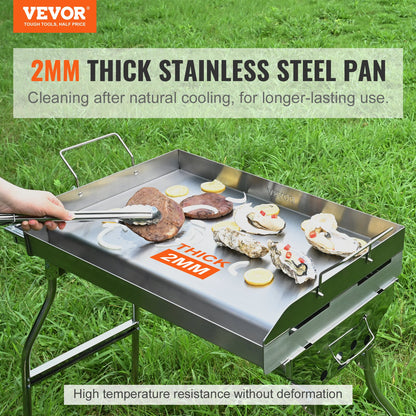 Spishäll, 23,5" x 16" förkryddad rostfri stålpanna, rektangulär dubbelbrännare grillpanna, non-stick familjepanna Kökskärl med handtag och oljespår, för BBQ, gasolgrillar, silver