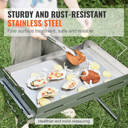 Spishäll, 23,5" x 16" förkryddad rostfri stålpanna, rektangulär dubbelbrännare grillpanna, non-stick familjepanna Kökskärl med handtag och oljespår, för BBQ, gasolgrillar, silver