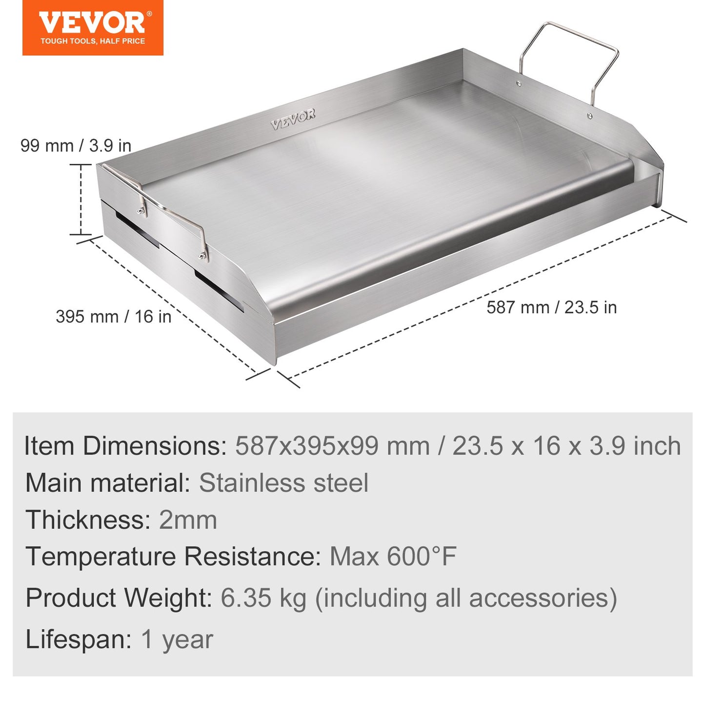 Spishäll, 23,5" x 16" förkryddad rostfri stålpanna, rektangulär dubbelbrännare grillpanna, non-stick familjepanna Kökskärl med handtag och oljespår, för BBQ, gasolgrillar, silver