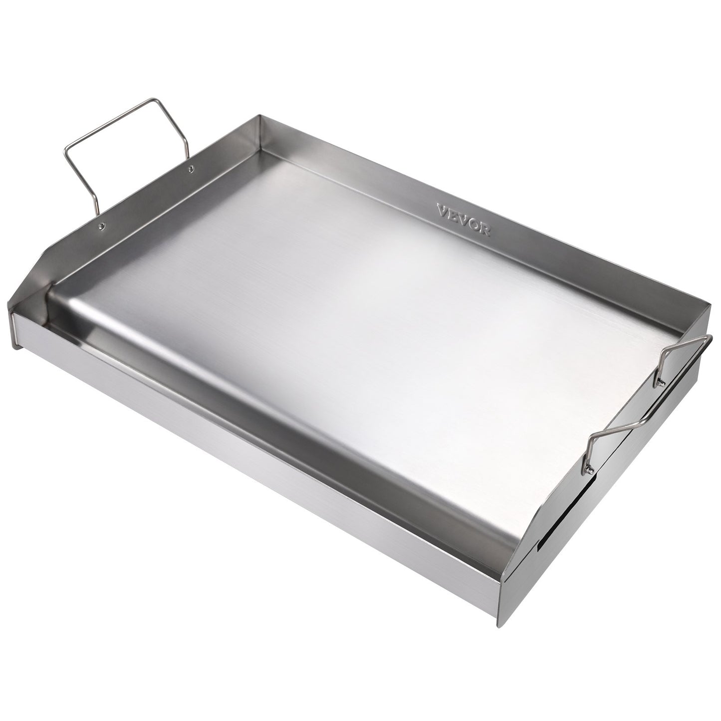 Spishäll, 23,5" x 16" förkryddad rostfri stålpanna, rektangulär dubbelbrännare grillpanna, non-stick familjepanna Kökskärl med handtag och oljespår, för BBQ, gasolgrillar, silver