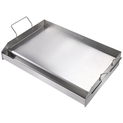 Spishäll, 23,5" x 16" förkryddad rostfri stålpanna, rektangulär dubbelbrännare grillpanna, non-stick familjepanna Kökskärl med handtag och oljespår, för BBQ, gasolgrillar, silver