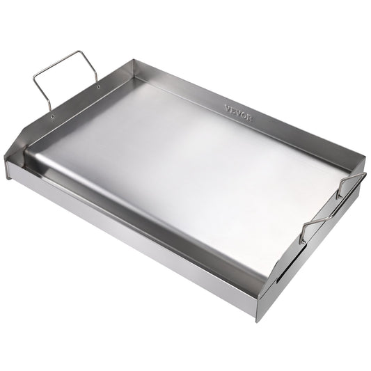 Spishäll, 23,5" x 16" förkryddad rostfri stålpanna, rektangulär dubbelbrännare grillpanna, non-stick familjepanna Kökskärl med handtag och oljespår, för BBQ, gasolgrillar, silver