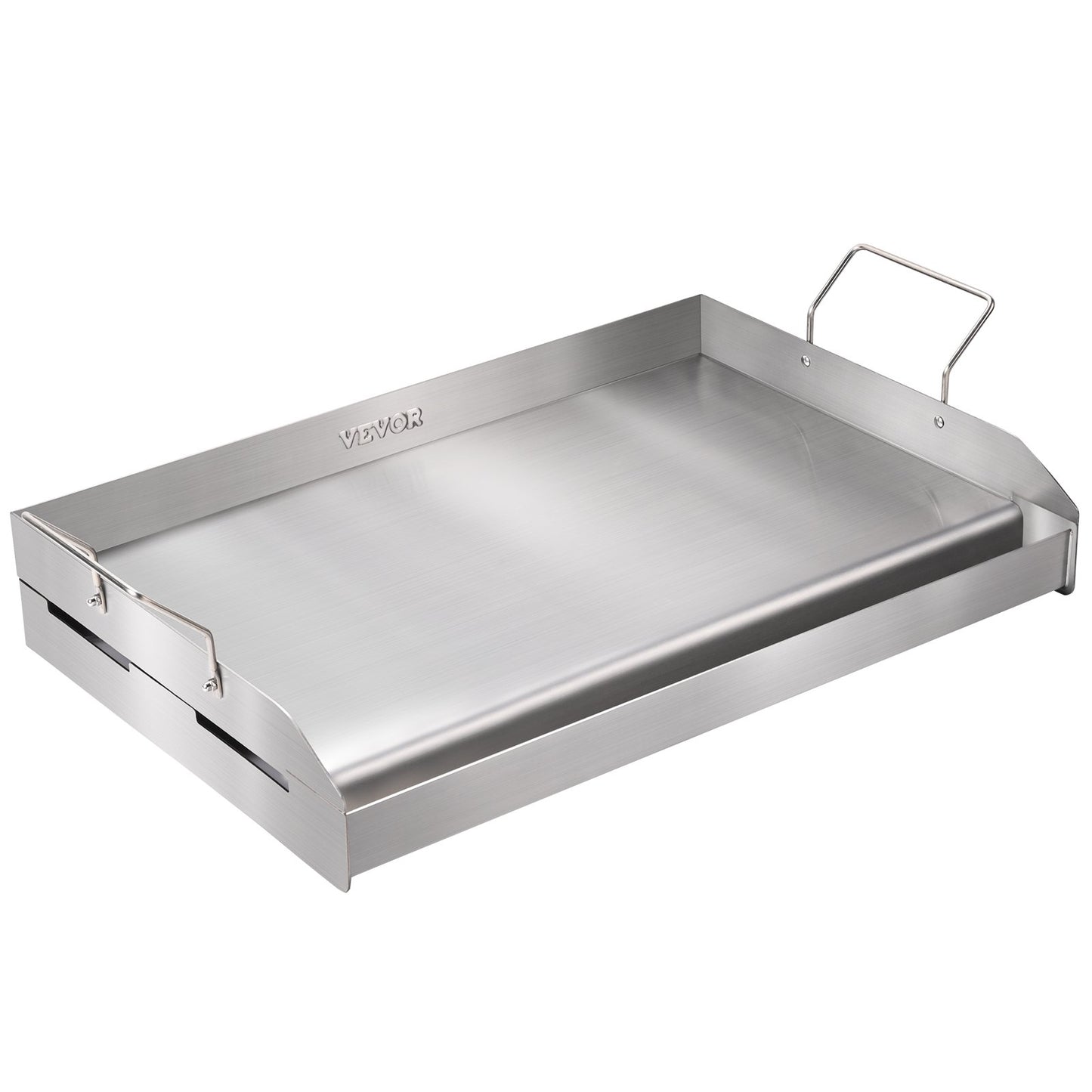 Spishäll, 23,5" x 16" förkryddad rostfri stålpanna, rektangulär dubbelbrännare grillpanna, non-stick familjepanna Kökskärl med handtag och oljespår, för BBQ, gasolgrillar, silver