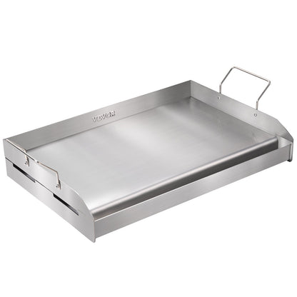 Spishäll, 23,5" x 16" förkryddad rostfri stålpanna, rektangulär dubbelbrännare grillpanna, non-stick familjepanna Kökskärl med handtag och oljespår, för BBQ, gasolgrillar, silver