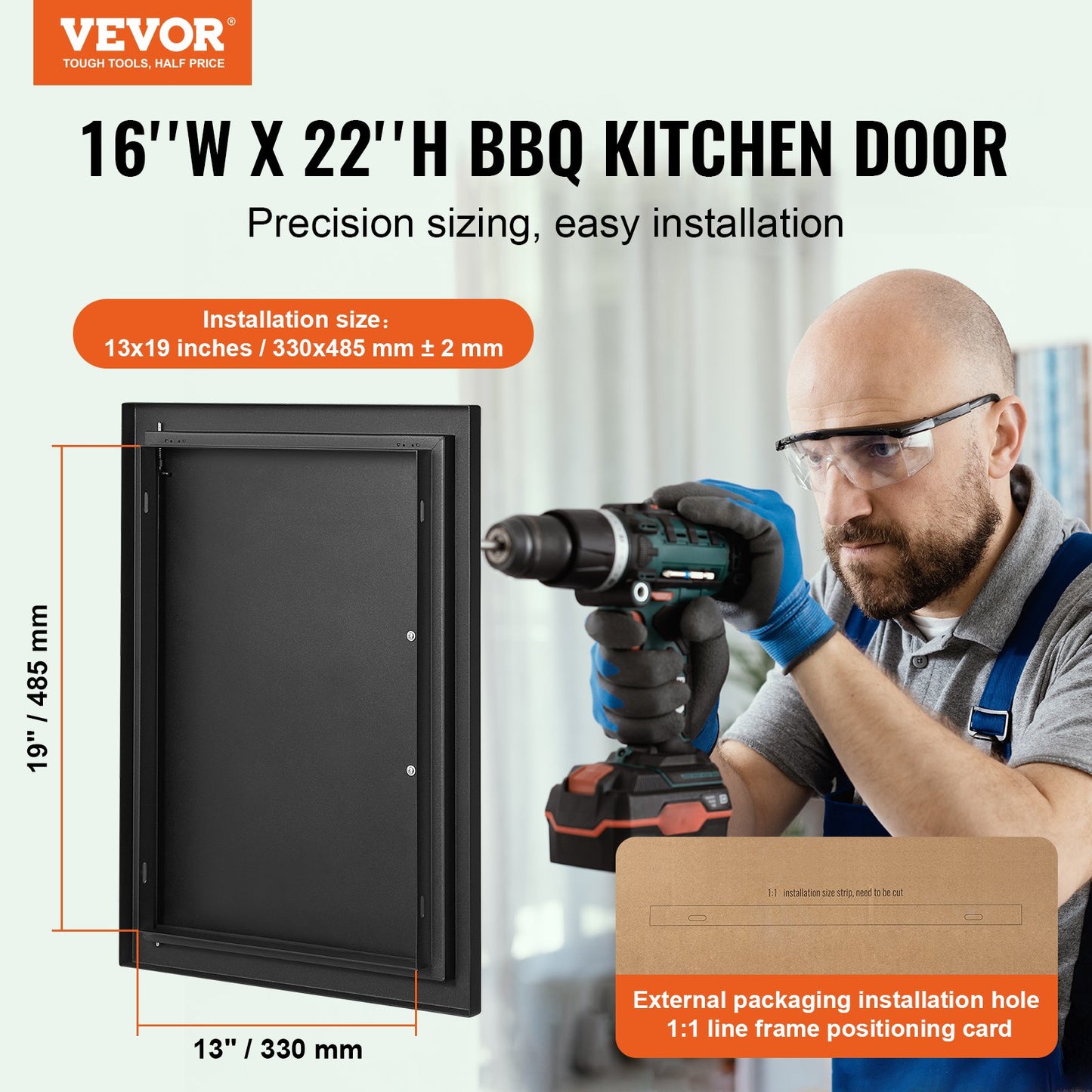 BBQ Access Door, 415x570mm Single Outdoor Kitchen Door, Cold Plate Recessed Door, Vertical Wall Door with Handle, for BBQ Island, Grill Station, Outdoor Cabinet