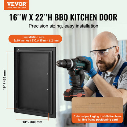 BBQ Access Door, 415x570mm Single Outdoor Kitchen Door, Cold Plate Recessed Door, Vertical Wall Door with Handle, for BBQ Island, Grill Station, Outdoor Cabinet