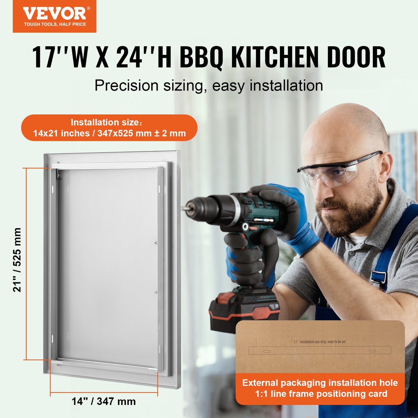 BBQ access door, 432x610 mm single outdoor kitchen door, stainless steel recessed door, vertical wall door with handle, for BBQ Island, grill station, outdoor cabinet